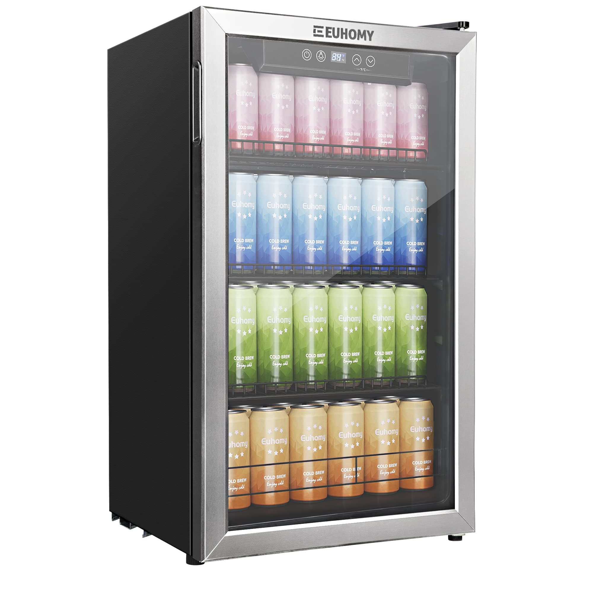 EUHOMY BR-115S Euhomy Beverage Cooler, 130 Can Mini Fridge with Glass Door, Small Refrigerator with Adjustable Shelves for Soda Beer or Wine, Perfect for Home/Bar/Office, large, sliver