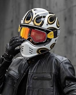 ILM Vintage Full Face Motorcycle Helmets for Adults Men Inner Visor Compatible for Moped ATV Cruiser Scooter DOT ECE ModelZ502(Fire Gold, M)