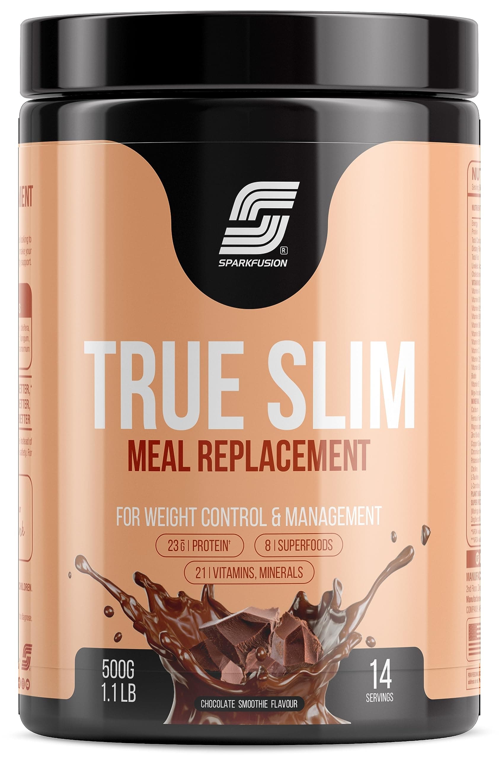 True Slim Protein Powder Meal Replacement Shake | For Weight Control And Management | 23 gm Protein With 8 Ayurvedic Superfood | Sugar Free | For Men and Women (Chocolate Smoothie, 500 gm)