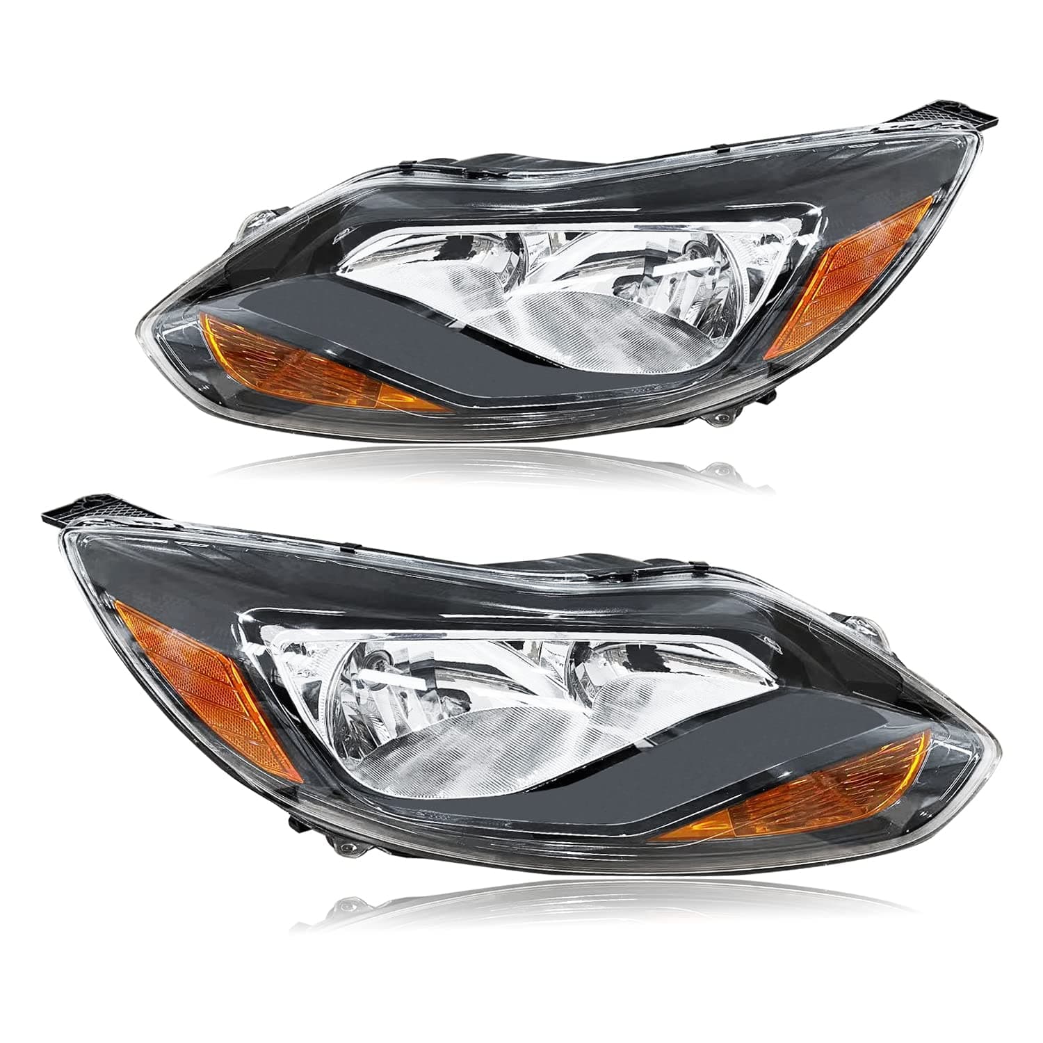 DIBON AUTO Pair Headlights Assembly for Fo-rd Focus Left and Right Side Black Housing Clear Lens 2012 2013 2014(Black)