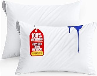 Set of 2 Pillow Protectors with Zipper Queen Size, Bed Bug and Dust Mite Proof Pillow Covers, Ultra Soft Pillow Encasements, Moisture Wicking and Waterproof Pillow Cases by Utopia Bedding (White)