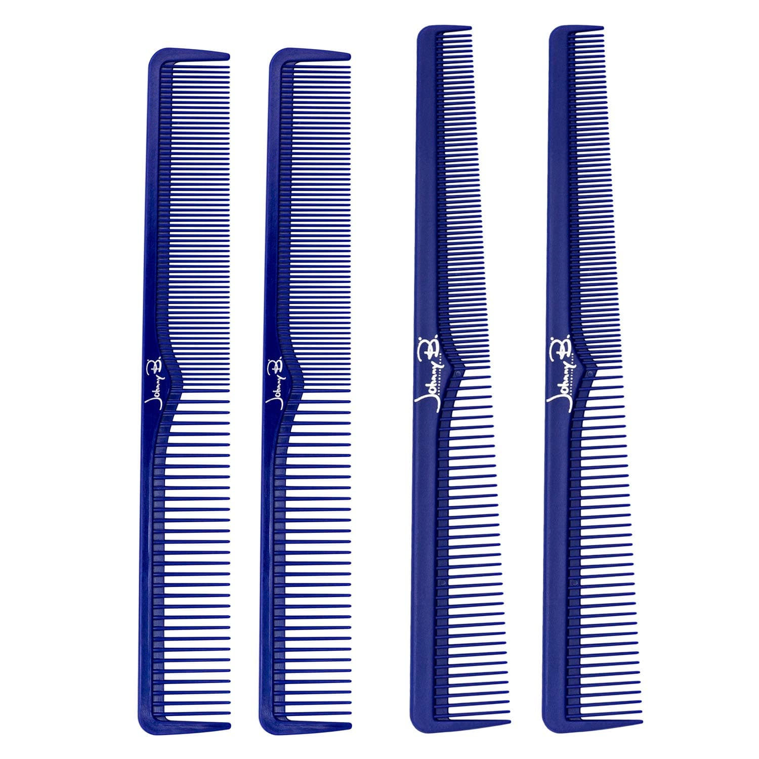 JOHNNY B. Professional 4 Pack Carbon Cutting & Styling Combs for Barbers, At-Home Use, Blue