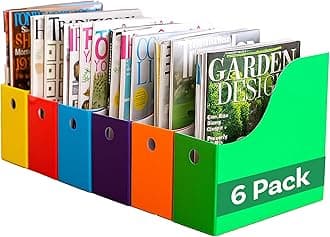 Evelots Magazine File Holder-Organizer-Full 4 Inch Wide-6 Colors-W/Labels-Set/6
