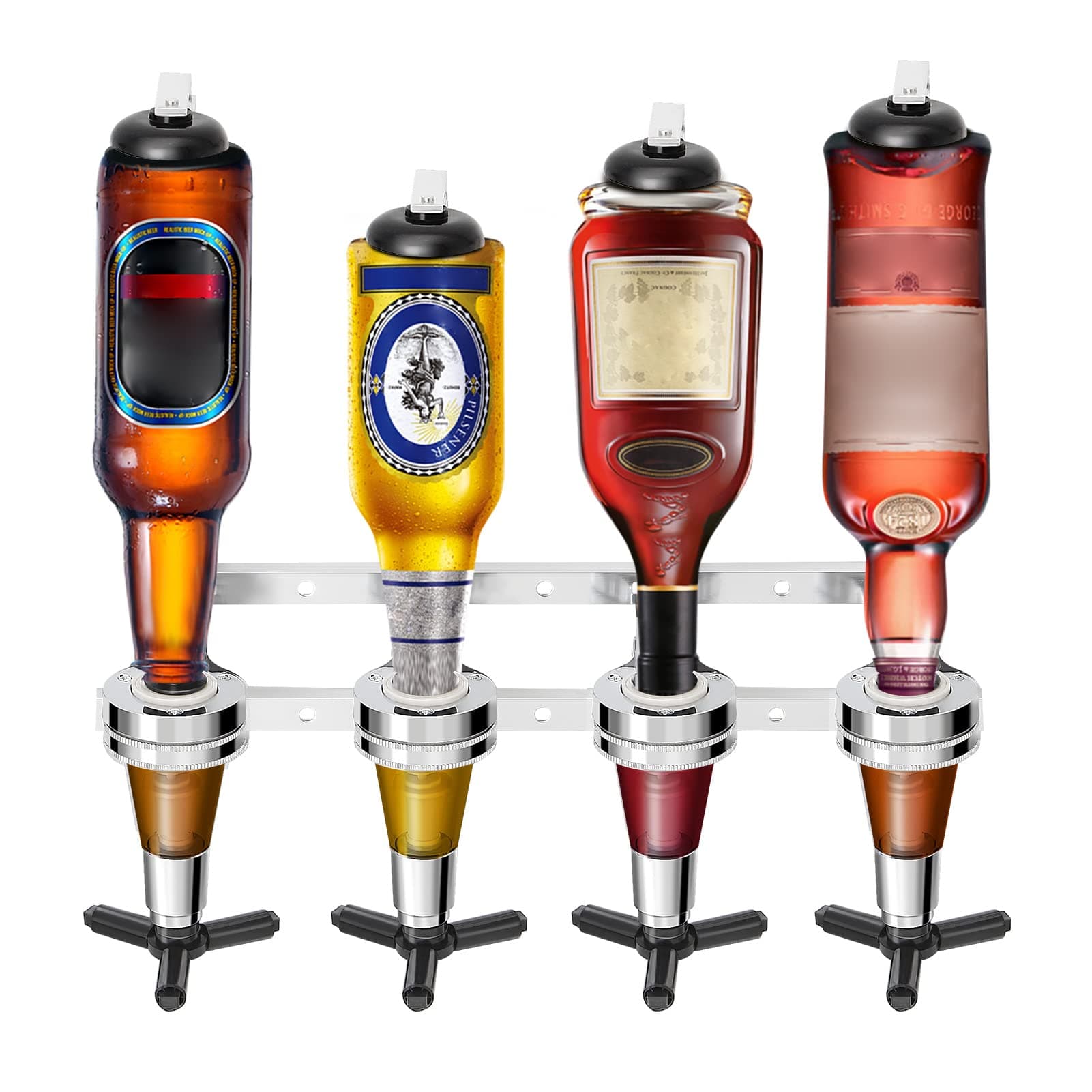 4 Bottle Optics for Home Bar 4 x 30ml Wall Mounted Bar Butler Drinks Stand for Spirits Aluminum Alloy Optic Spirit Barware Set for Home Pub Kitchen Bar