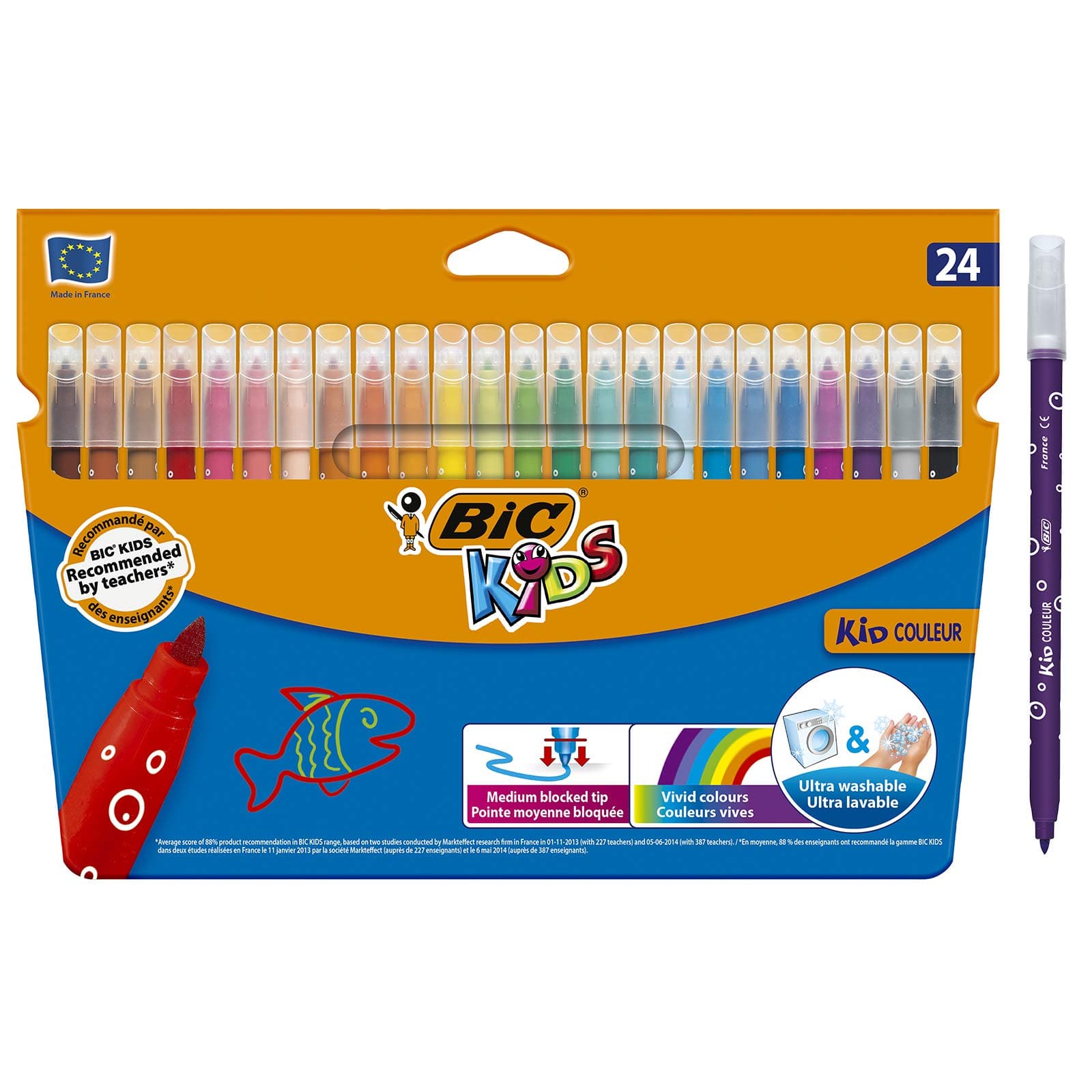 BIC Kids Kid Couleur Felt Tip Colouring Pens - Assorted Colours, Cardboard Wallet of 24 ,841800