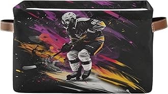 Large Storage Basket Ice Hockey Player in Action Foldable Storage Box Organizer Bins with Handles for Bedroom Home Office