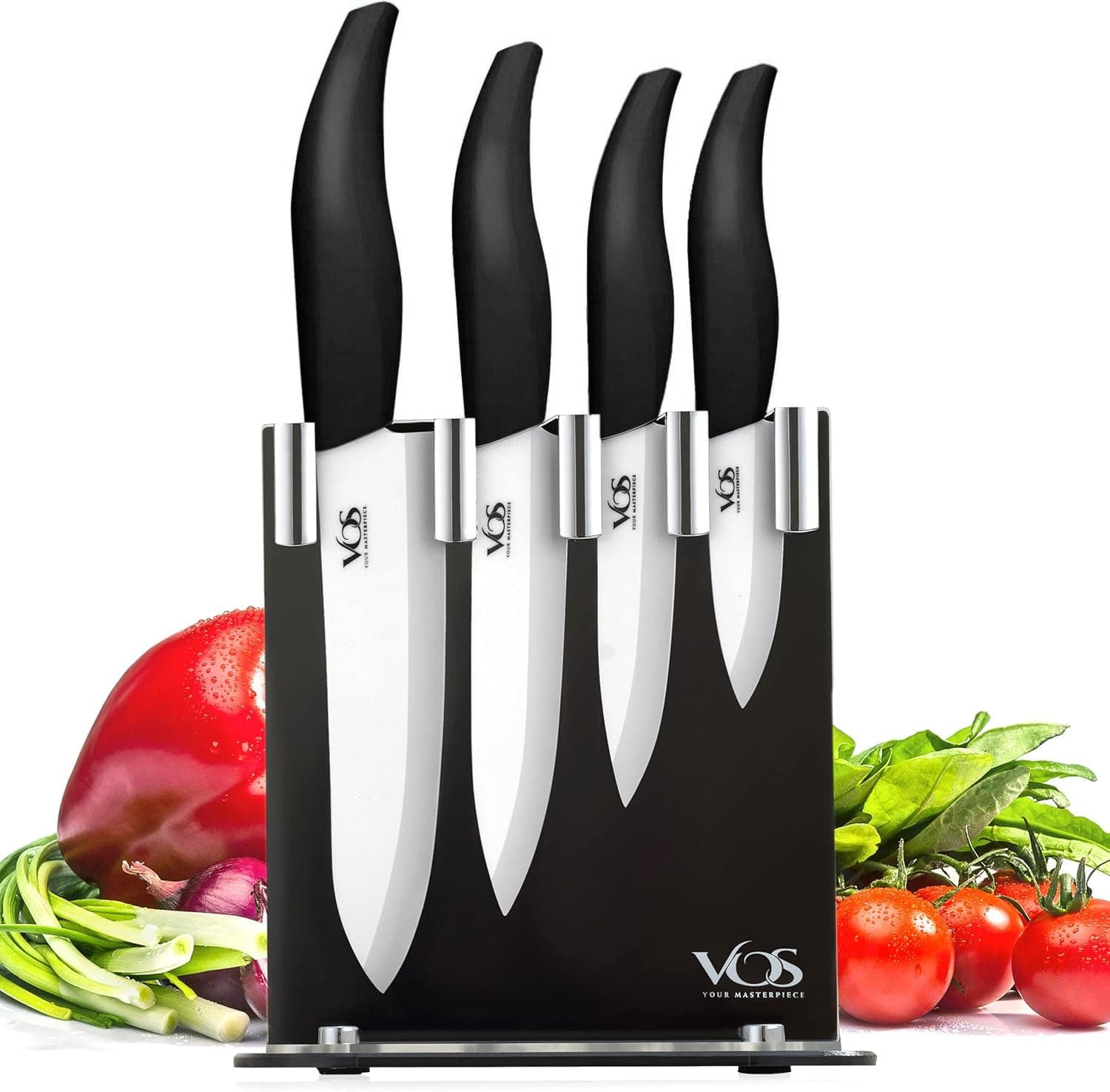 Vos Ceramic Knife Set, Ceramic Knives Set For Kitchen, Ceramic Kitchen Knives With Holder, Ceramic Paring Knife 3", 4", 5", 6" Inch Black