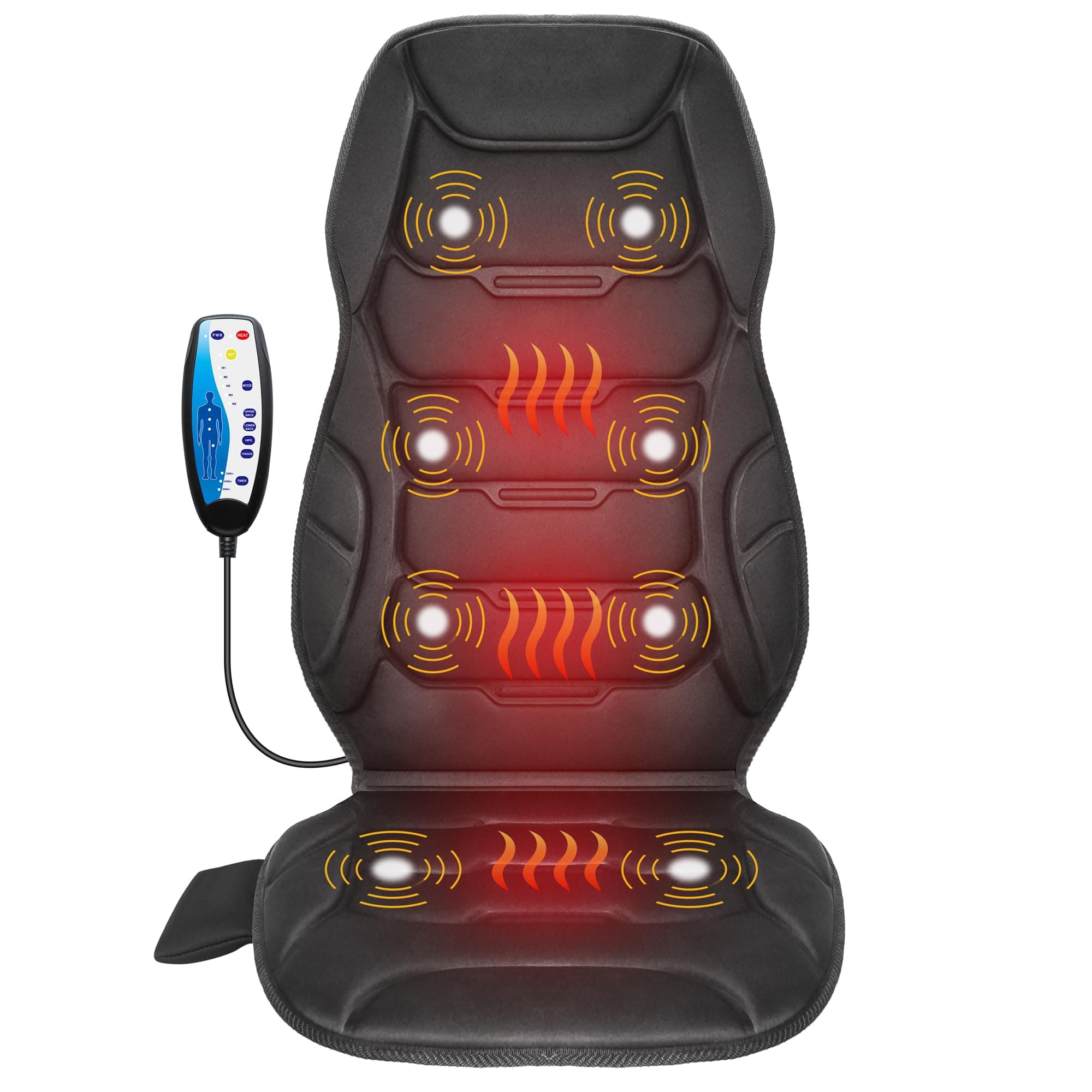 COMFIER Massage Seat Cushion, Back Massager with 8 Vibration Nodes & 5 Modes, Adjustable Chair Massage Pad with Heat for Home Office, Heated Chair Pad,Gifts for Men,Women