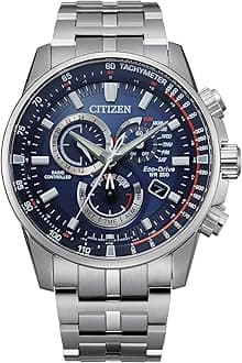 Men's Eco-Drive Sport Luxury PCAT Chronograph Watch in Stainless Steel, Blue Dial (Model: CB5880-54L)