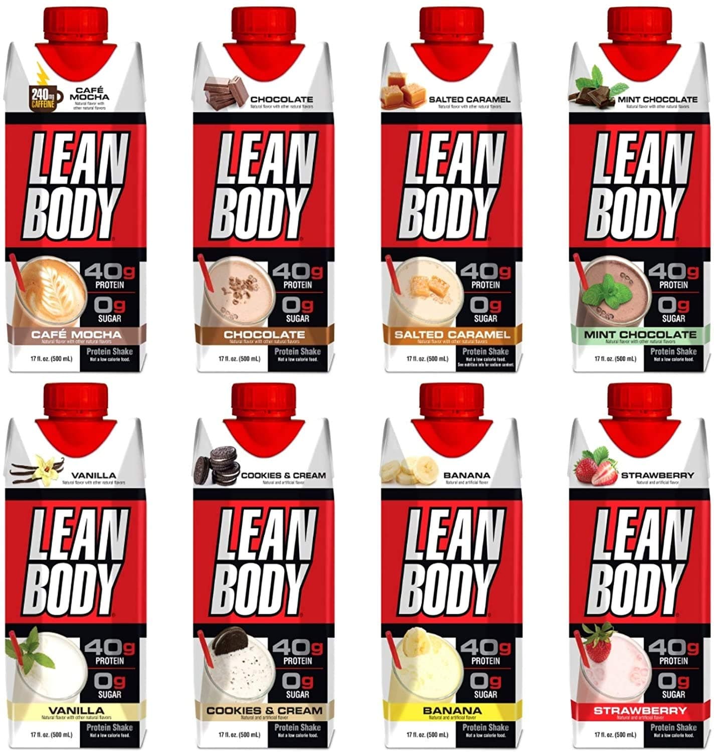 Lean Body Ready to Drink Protein Shake, Convenient On-The-Go Meal Replacement Shake, 8 Flavor Variety Sampler Pack,17 Fl Oz