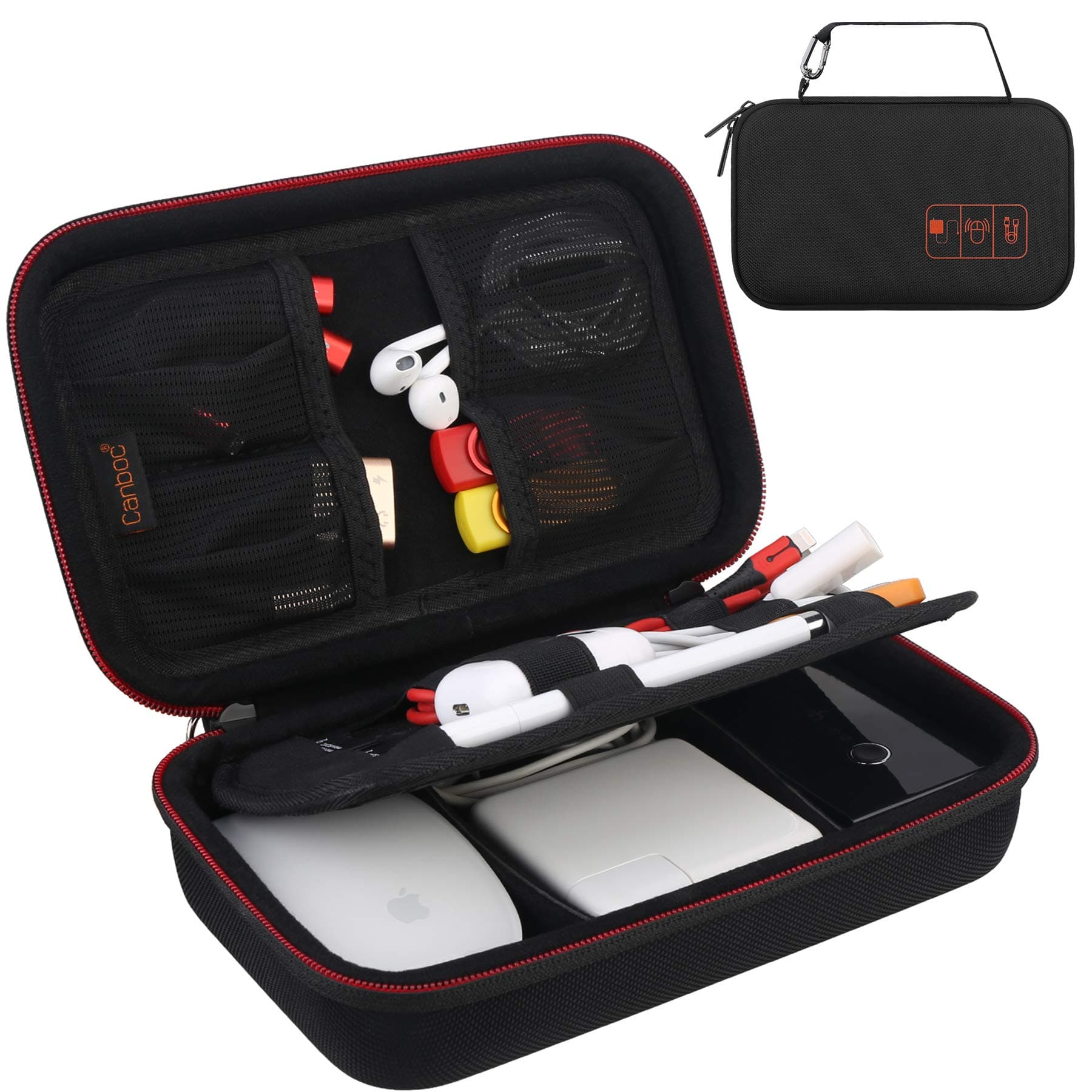 Hard Electronic Organizer Travel Case Electronics Accessories Cable Gadget Wire Storage Tech Bag Double Layer Shockproof Box for Charger Cord Flash Drive Mouse Apple Pencil Power Bank, Black