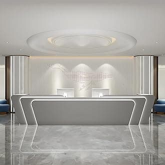 Reception Desk - Stylish Front Desk, Checkout Counter, Retail Counter with Hidden Light Feature, Customizable Logo, No Assembly Required, Designed for Immediate Use (Gray, 72")