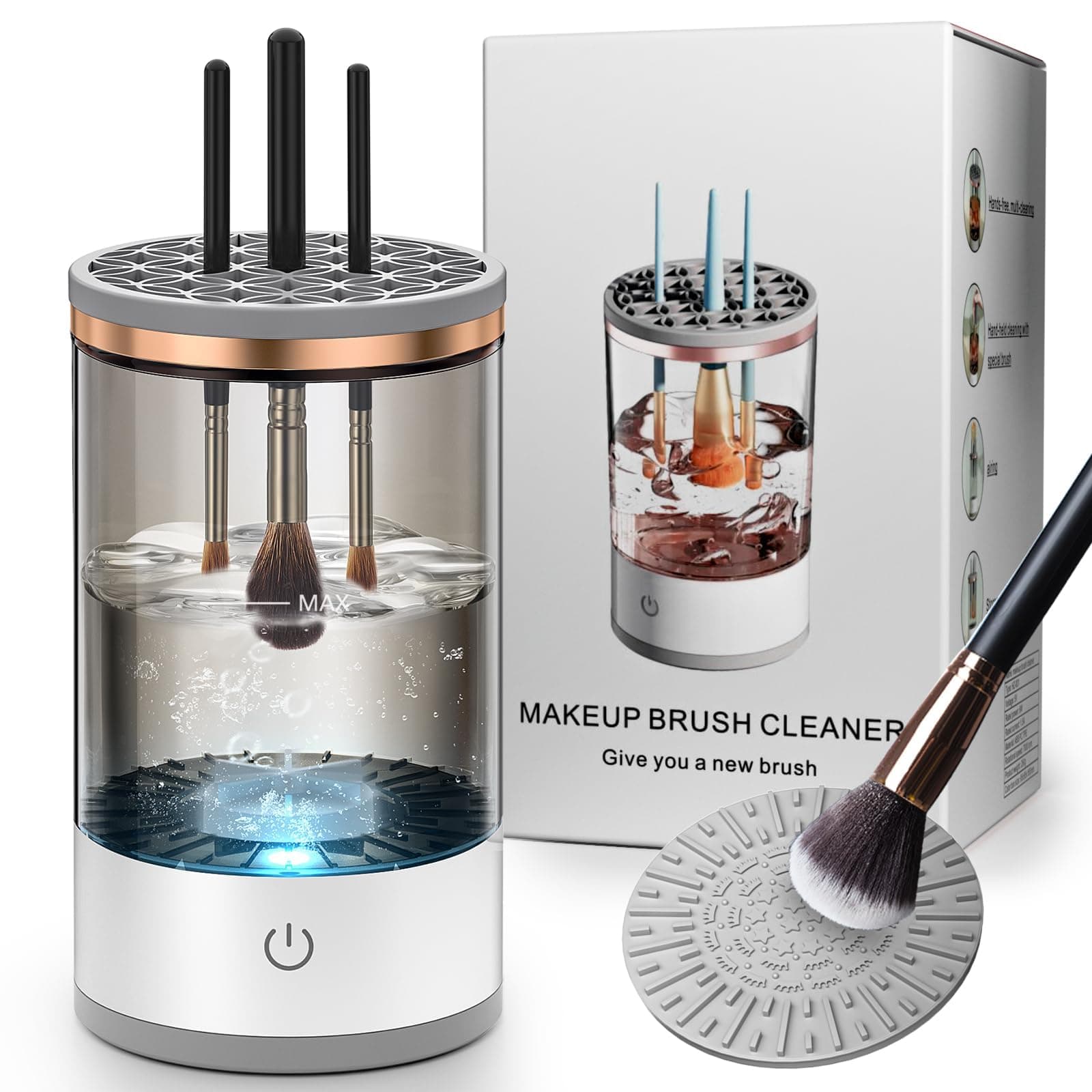 Electric Makeup Brush Cleaner Machine, USB Make up Brush Cleaner, Portable Electric Makeup Brush Cleaner, Makeup Brush Cleaner Machine with Makeup Brush Cleaner Mat (Transparent)