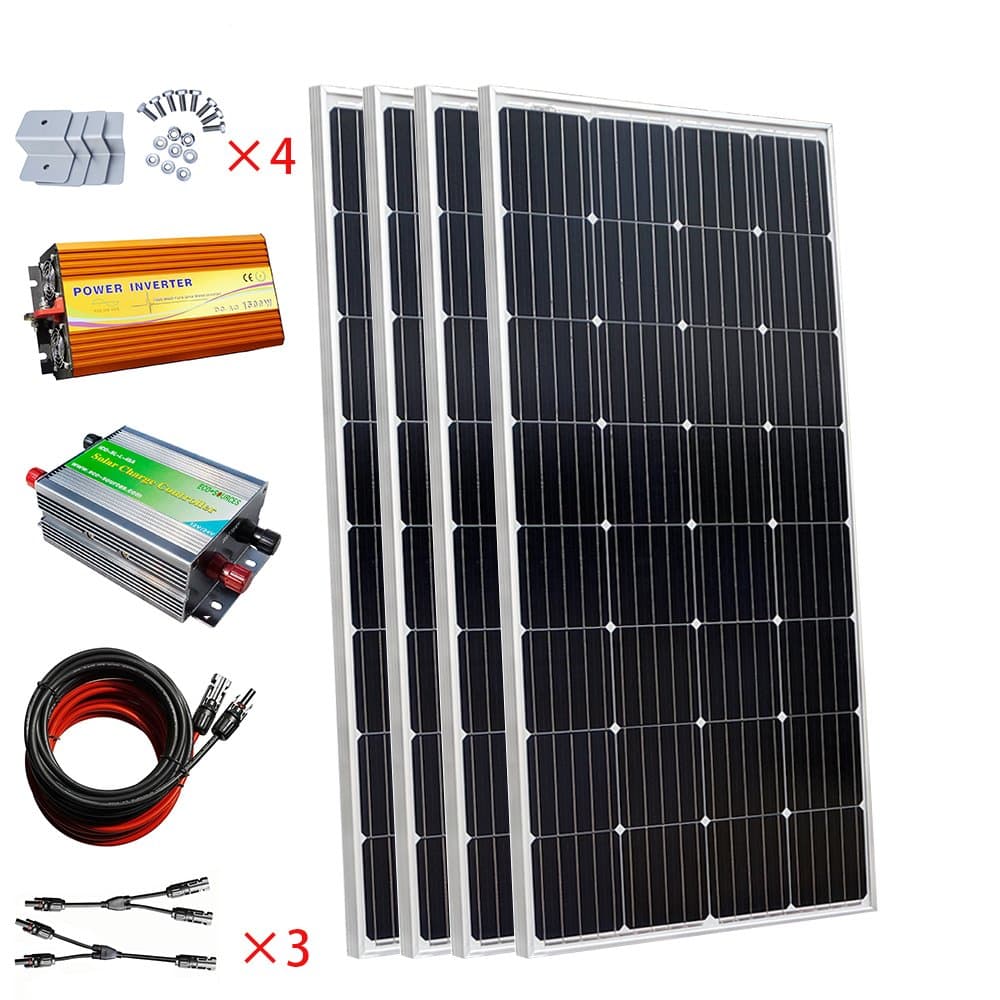 600W 12V Off Gird Solar System: 4 pcs 18 Volt 150W Solar Panels + 45A Charge Controller + DC12V to 220V 1500W Inverter Kits for Charging in PV Home, Car, Boat, Caravan RV Business