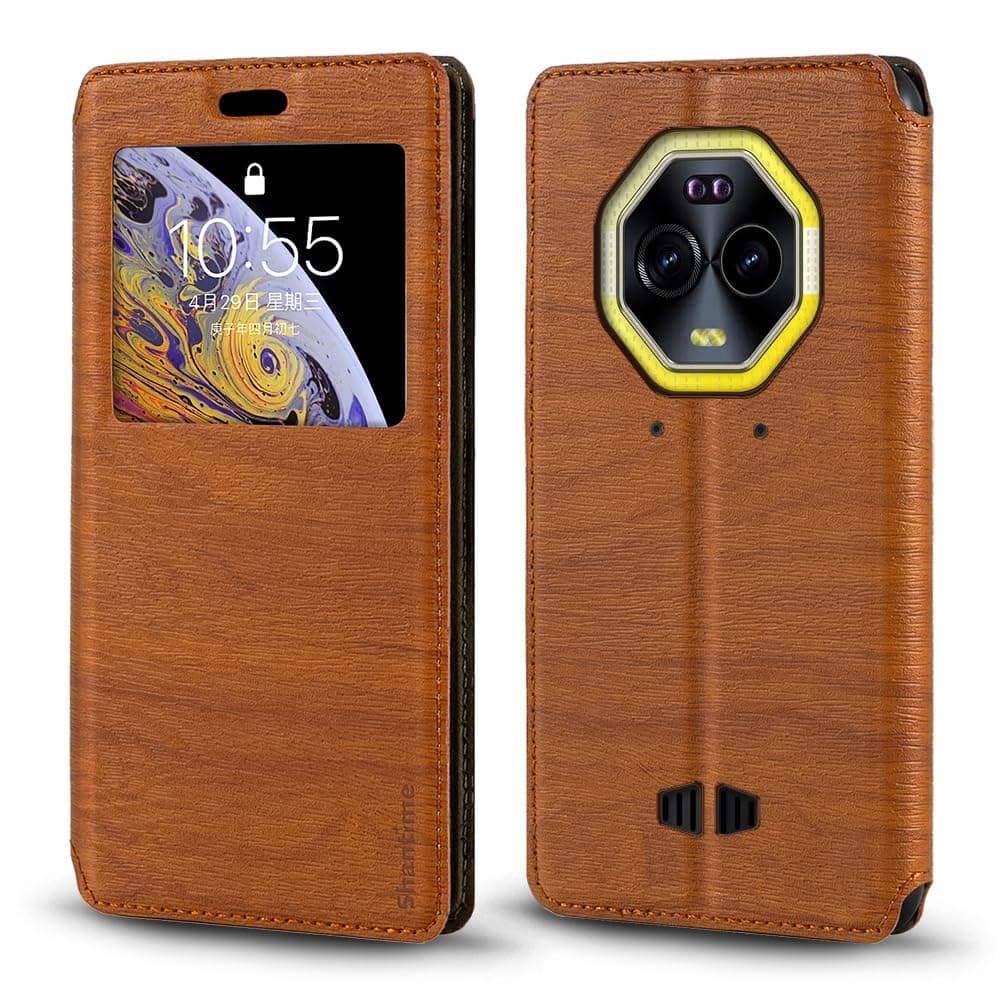 ShantimeCompatible with Ulefone Armor Mini 20 Pro Case, Wood Grain Leather Case with Card Holder and Window, Magnetic Flip Cover for Ulefone Armor Mini 20 Pro (4.7”) Brown