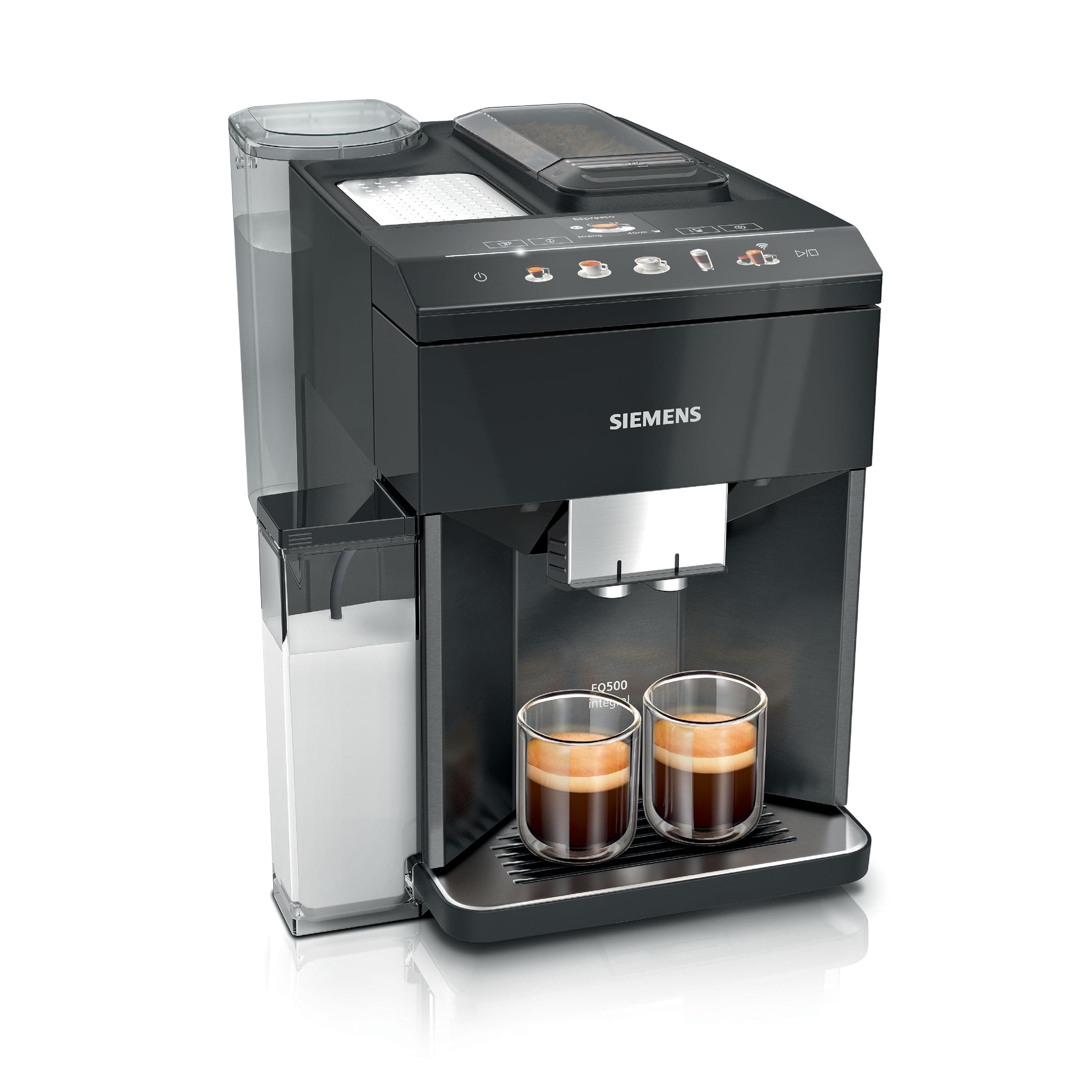 – SIEMENS EQ500 Fully Automatic Bean to Cup Coffee Machine with Home Connect, coffeeSelect Display, oneTouch DoubleCup, 9 Coffee Beverages, autoMilk Clean, TQ518GB3 in Dark Inox
