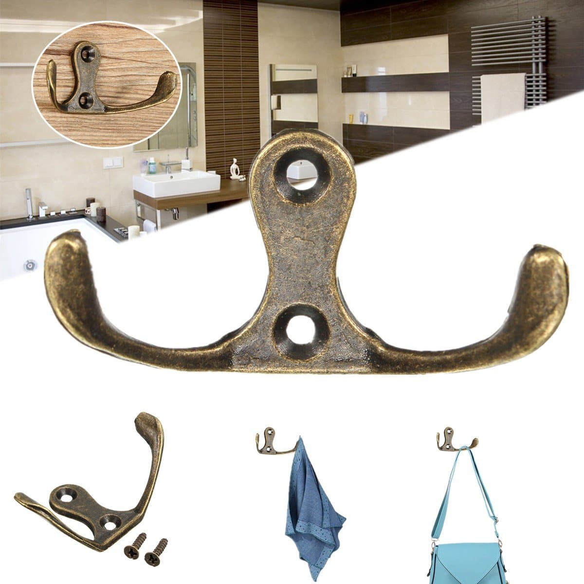 Door Wall Mount Hooks Home Kitchen Towel Clothes Hat Coat Hanger With 2 Holes by TTC STORE