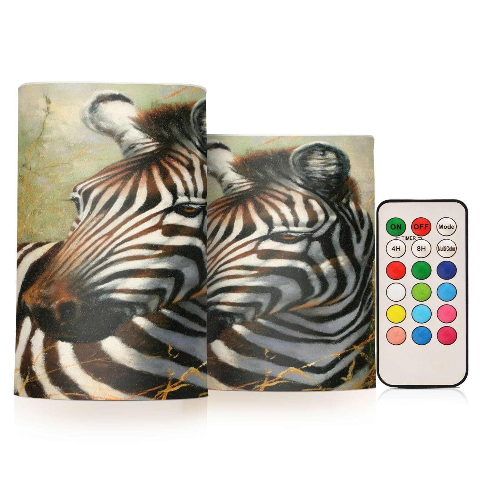 YETTASBIN Zebra Flameless Candles with Remote Control and Timer, Adjustable Brightness Long Lasting Battery Operated LED Pillar Candles for Indoor Outdoor Party Home Decor, 2 Pack