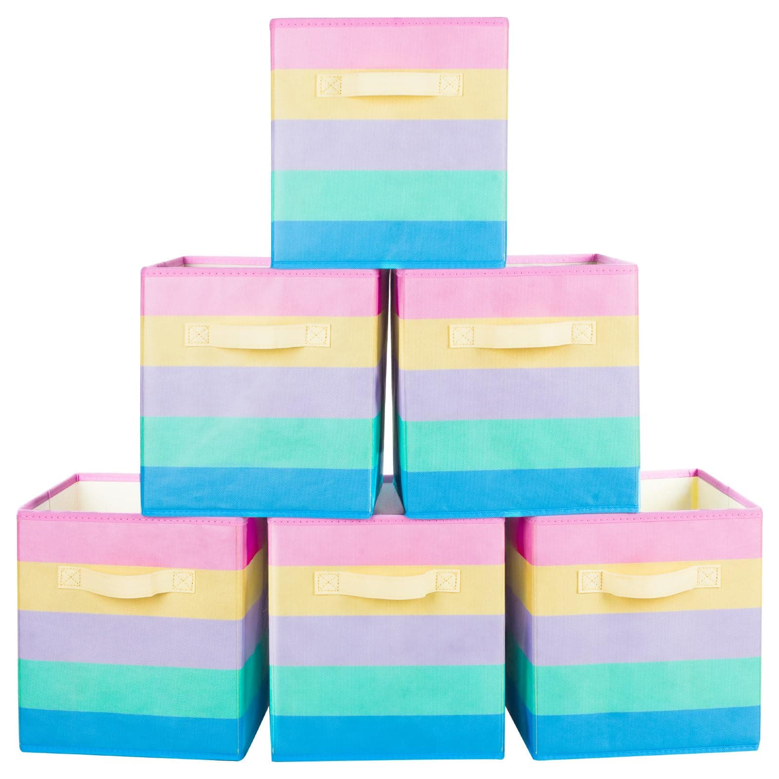 ShellKingdom Storage Bins, Foldable Fabric Storage Cubes And Cloth Storage Organizer Drawer For Closet And Toys Storage, 6 Pack (Rainbow)