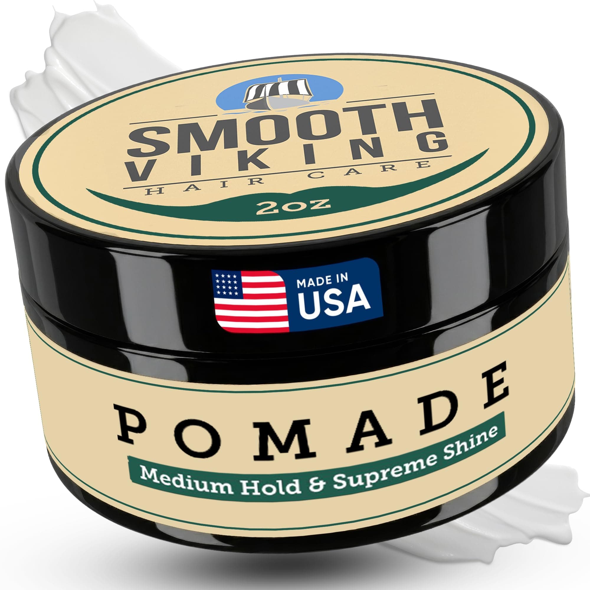 Smooth Viking Beard Care Pomade for Men - Medium Hold & High Shine - Hair Styling Formula for Straight, Thick and Curly Hair - 2 OZ -