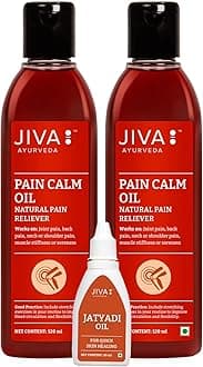 - Jiva Pain Calm Oil 120ml With Free Jatyadi Oil 20 ml | 100% Ayurvedic Formula | Blend Of 5 Ayurvedic Oils | Relieves Muscle & Joint Pain | Controls Swelling & Joint Inflammation (Pack of 2)