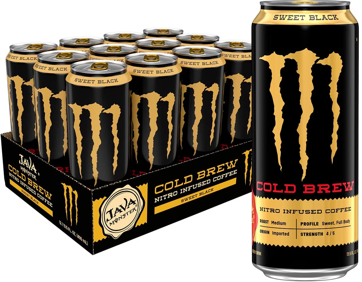 Monster Energy Java Nitro Cold Brew Sweet Black, Coffee + Energy Drink, 13.5 Ounce Liquid (pack of 12)