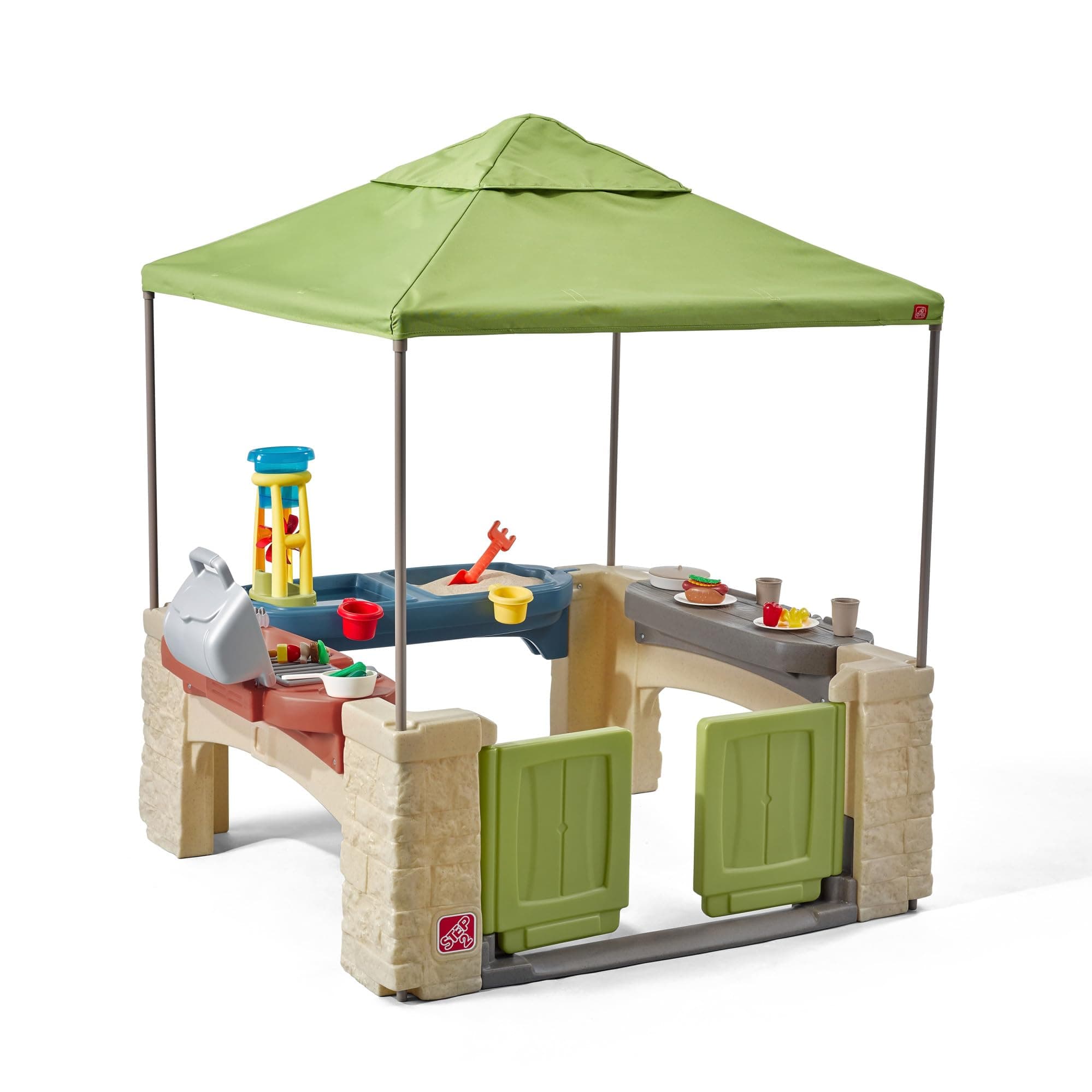 Step2 All Around Playtime Patio with Canopy Playset – Shaded Outdoor Playhouse for Kids with Realistic, Interactive Features, Room for Multiple Toddlers to Play – Dimensions: 60" H x 47.5" W x 47.5" D