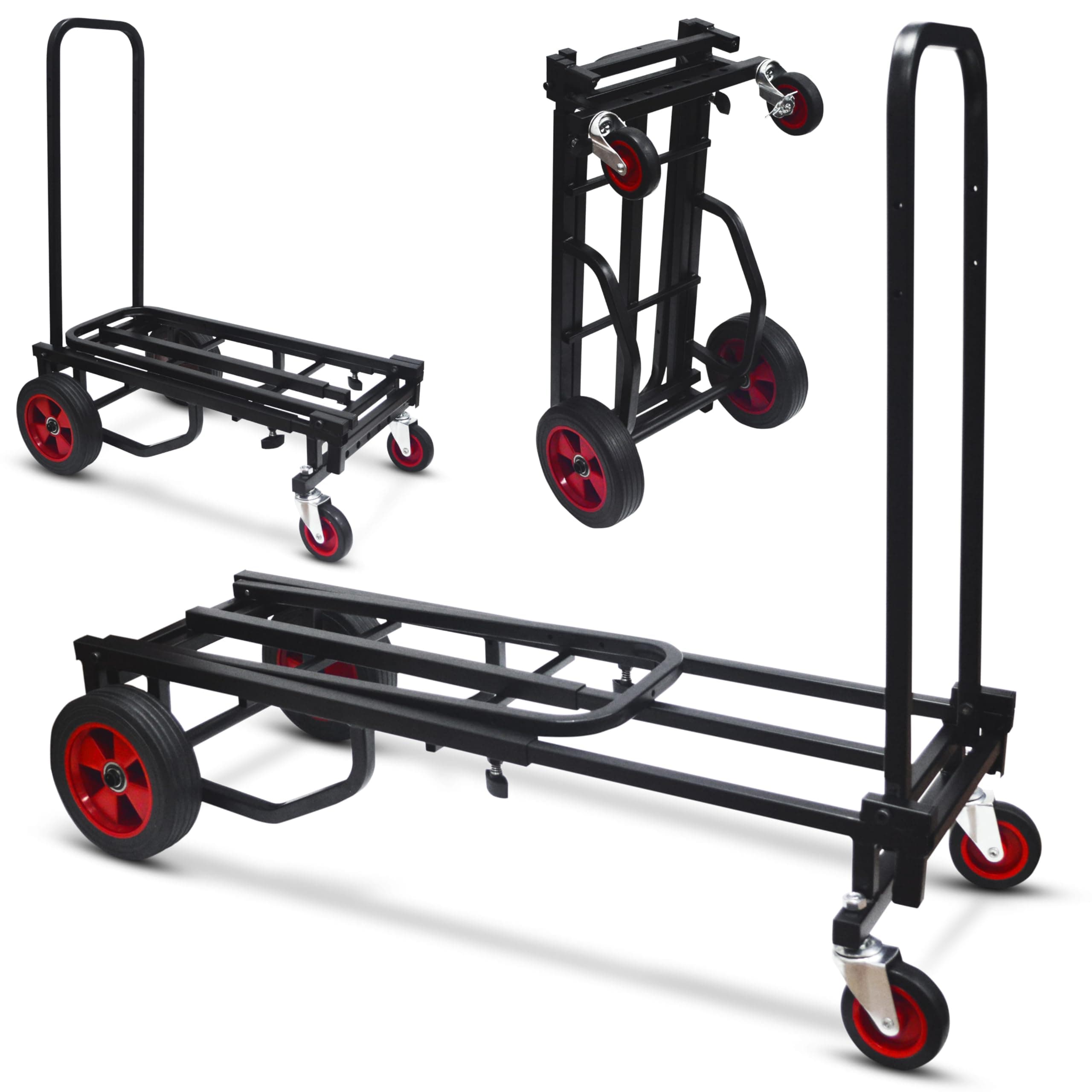 Compact Folding Adjustable Equipment Dolly - Heavy Duty 8-in-1 Convertible Cart Hand Truck/Dolly/Platform Cart with R-Trac Wheels - Expandable Up to 27.52'' to 44.25'' - 300 LBS MAX LOAD CAPACITY