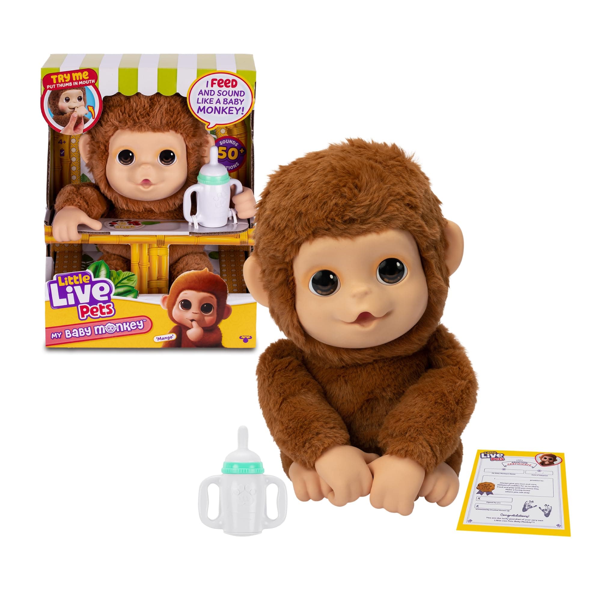 Giochi Preziosi Mango The Monkey Interactive, 50 Interactive Sounds and Mouth Movement, Loves Tickling and Creates Cheerful Sounds When You Touch It Belly! Packed with Accessories