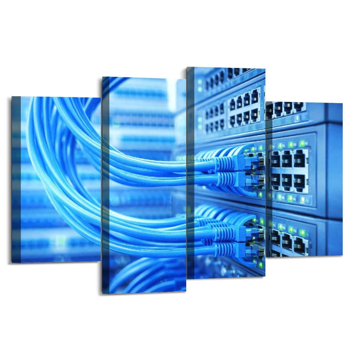 Network Cable with high tech Technology Color Background Canvas Wall Art Hanging Paintings Modern Artwork Abstract Picture Prints Home Decoration Gift Unique Designed Framed 4 Panel