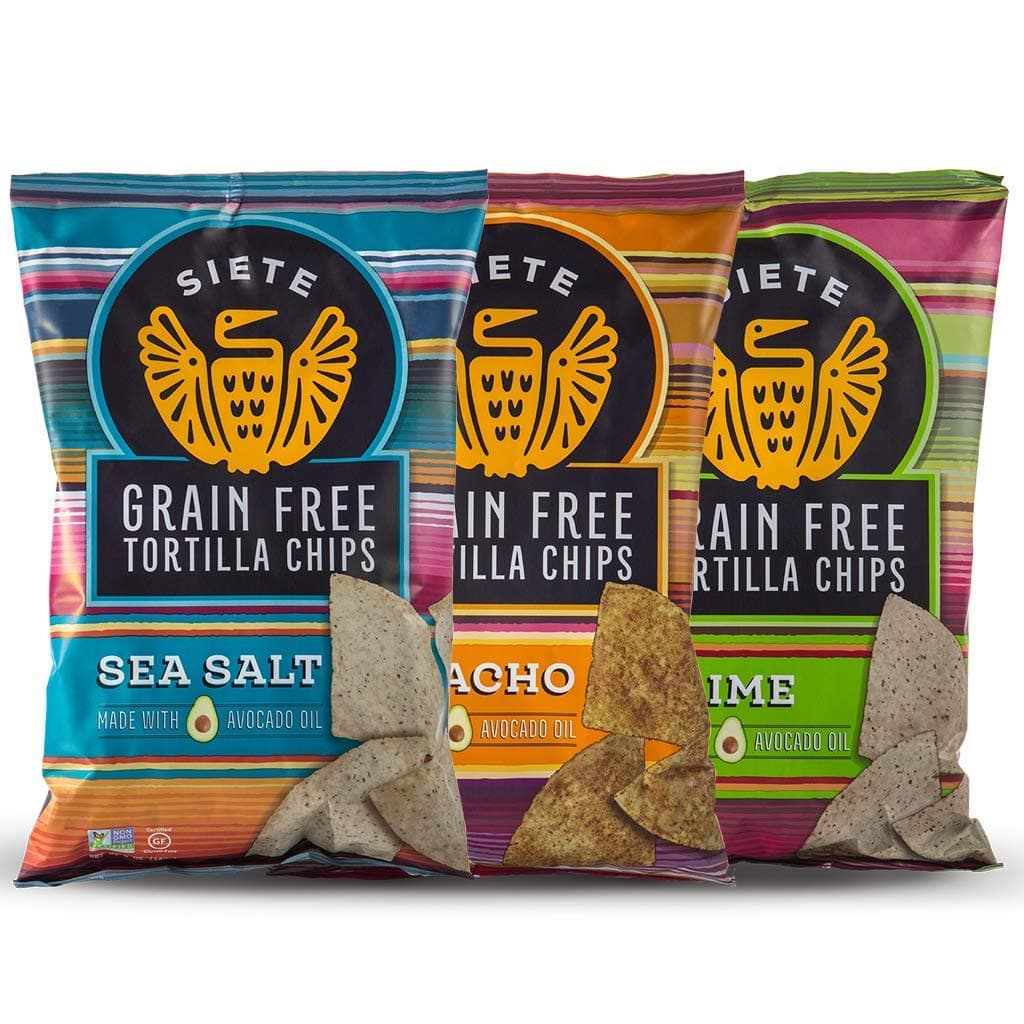 Grain Free Tortilla Chips, 3 Bag (5 Ounce Each) Sampler of Nacho, Lime, Sea Salt