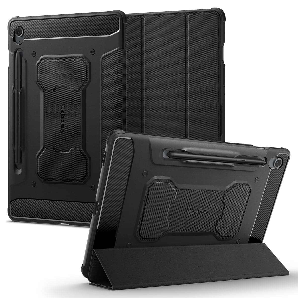 Spigen for Galaxy Tab S10 Lite Case (2025), Galaxy Tab S9 FE Case (2023), Rugged Armor Pro Protective Tri-Fold Cover with Built-in S Pen Holder, Shock-Absorbing Carbon Fiber Design, 10.9 inch, Black