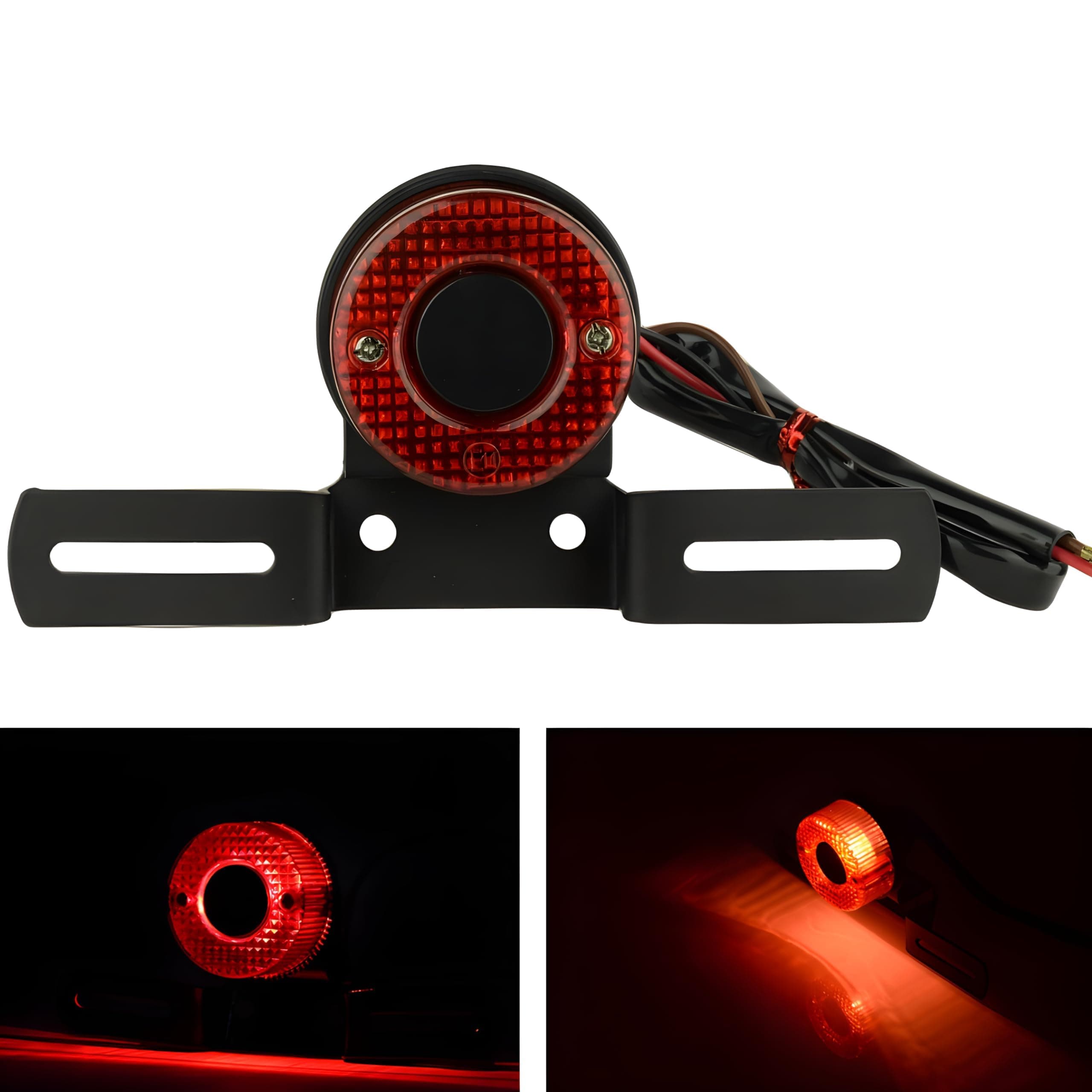 Autozap Universal Motorcycle Round Shape LED Tail Light with License Plate Holder (Pack of 1)
