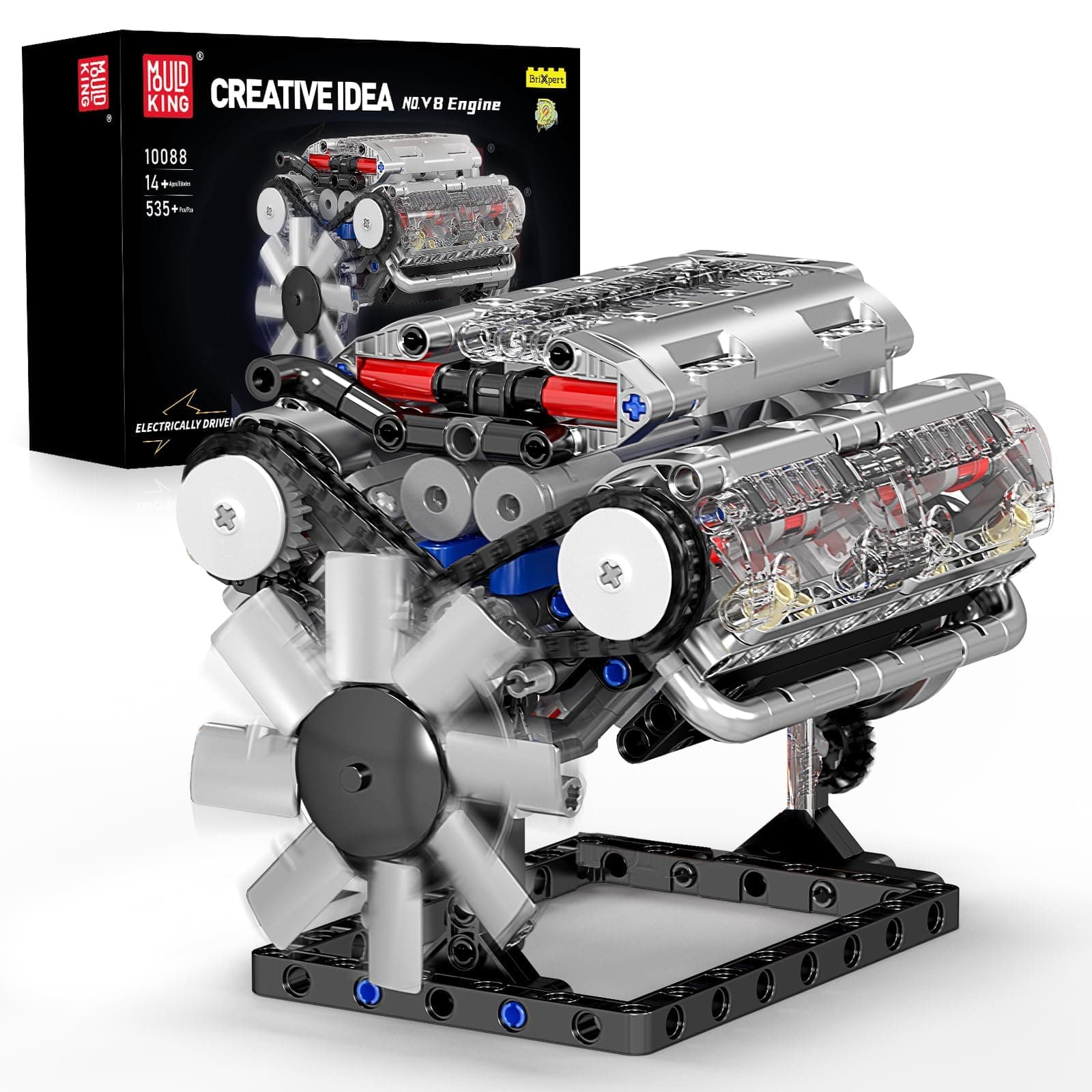 10088 MOC Technology (V8) Eight Cylinder Inline Gasoline Engine Cylinder Block Kit, Technology Clamping Block Kit Including Motor and Battery Box V8 Engine (535 PCS+)