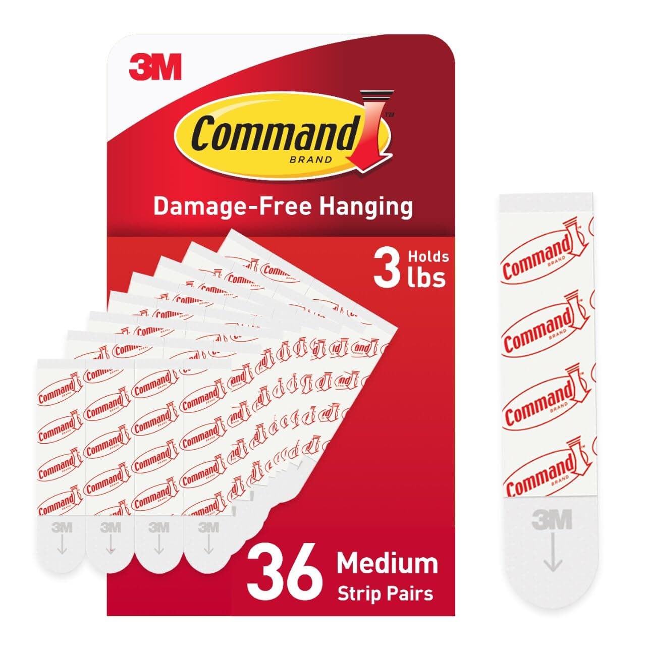 Command Medium Refill Hanging Wall Adhesive Strips for Indoor Wall Hooks, No Tools Required - 36 White Strips
