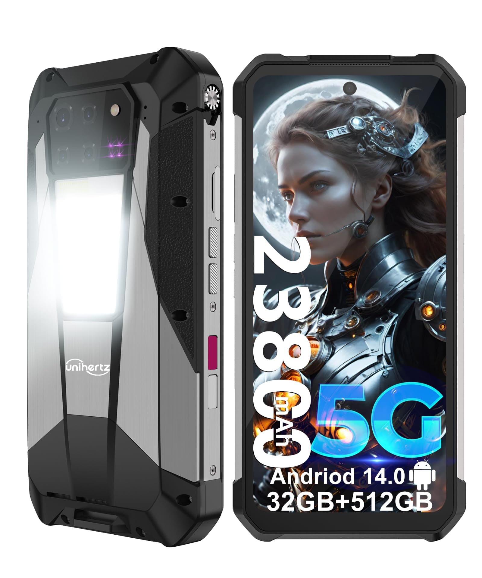 Tank 3 Pro Rugged Smartphone, Android 14 5G Cell Phone with Projector, 32GB RAM+512GB ROM, 6.79" Waterproof Outdoor Mobile Phones Unlocked, 23800mAh/OTG/GPS(Support T-Mobile&Verizon Only)