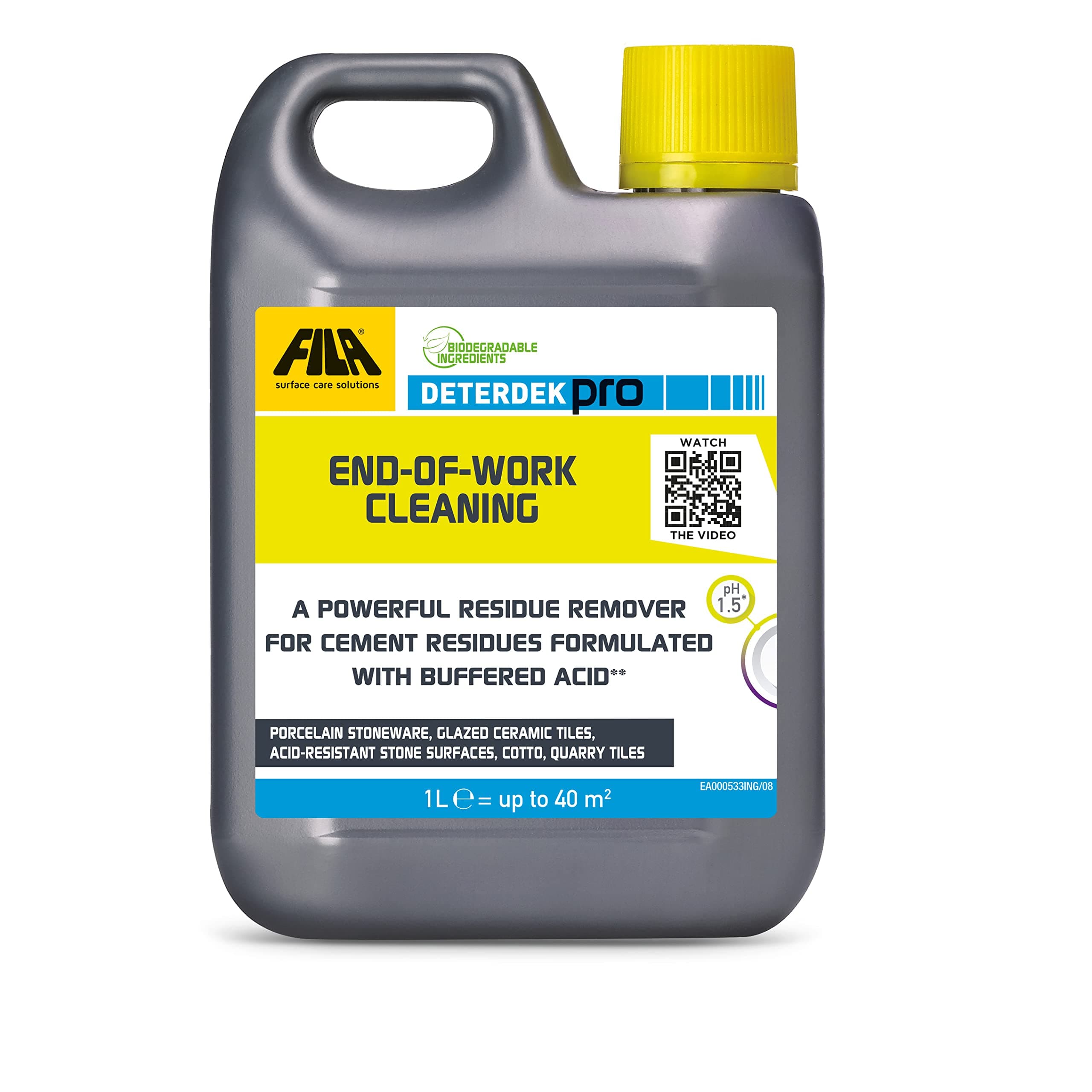 DETERDEK PRO, Cement Remover and Brick Acid Cleaner, Efflorescence Remover, Strong Patio Cleaner, Ideal for Porcelain Tile, 1L