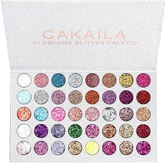 evpct CAKAILA Glitter Colorful Sparkly Eyeshadow Palette For Eye Makeup White Silver Glue Gel Face Paint , 40 Colors
