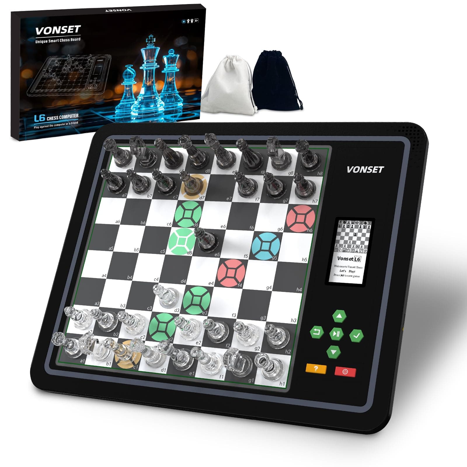 L6 Electronic Chess Board with LED Lights, Computer Chess Set with Piece Position Display, Smart Chess Game for Beginners and Chess Lovers