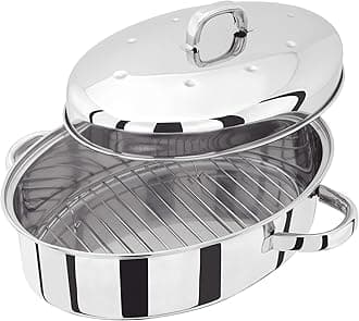 Judge Stainless Steel High Roaster with Rack and Self Basting Lid 35cm x 25cm x 15cm Oven Safe Gift Box, 25 Year Guarantee