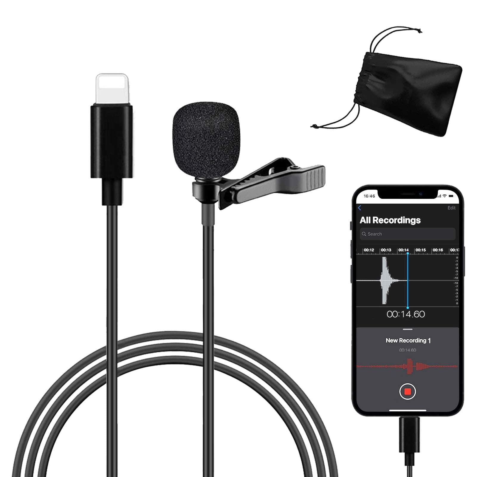 Professional Lavalier Lapel Microphone for iPhone, Interview Video Recording Omnidirectional Condenser Microphone for YouTube/TikTok/Facebook, for iPhone/iPad/8/11/X/XS/12/12 Pro(4.92ft