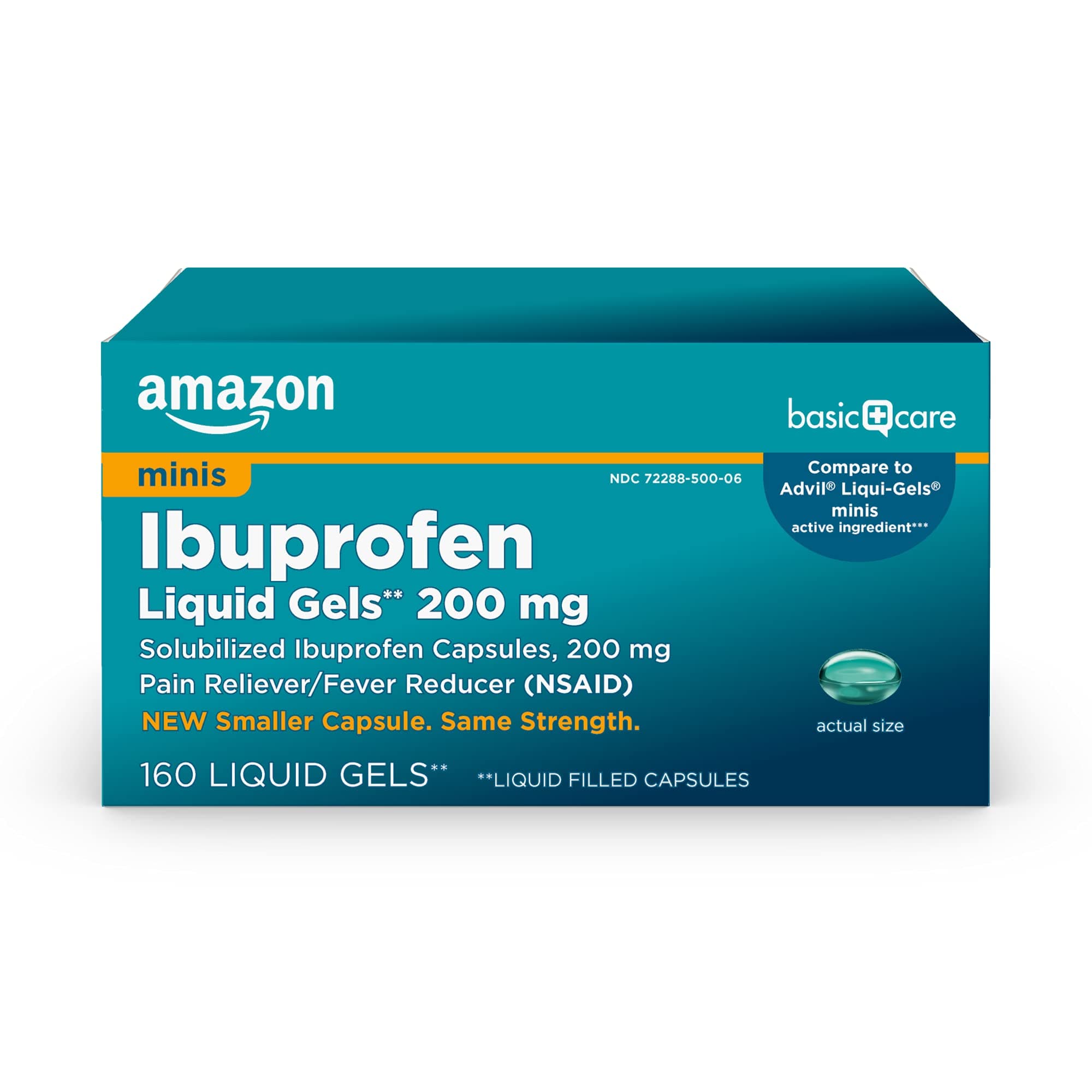Ibuprofen Mini Liquid Gels, 200 mg, Pain Reliever and Fever Reducer for Headache, Backache, Menstrual Pain, Arthritis, 160 Count