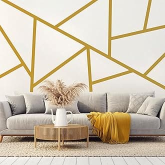 Gold Wall Decal Striped Wall Decals Peel and Stick Metallic Line Walls Decals Modern Vinyl Walls Stickers Minimalist Geometric Art Mural for Bedroom Living Room Office Decor
