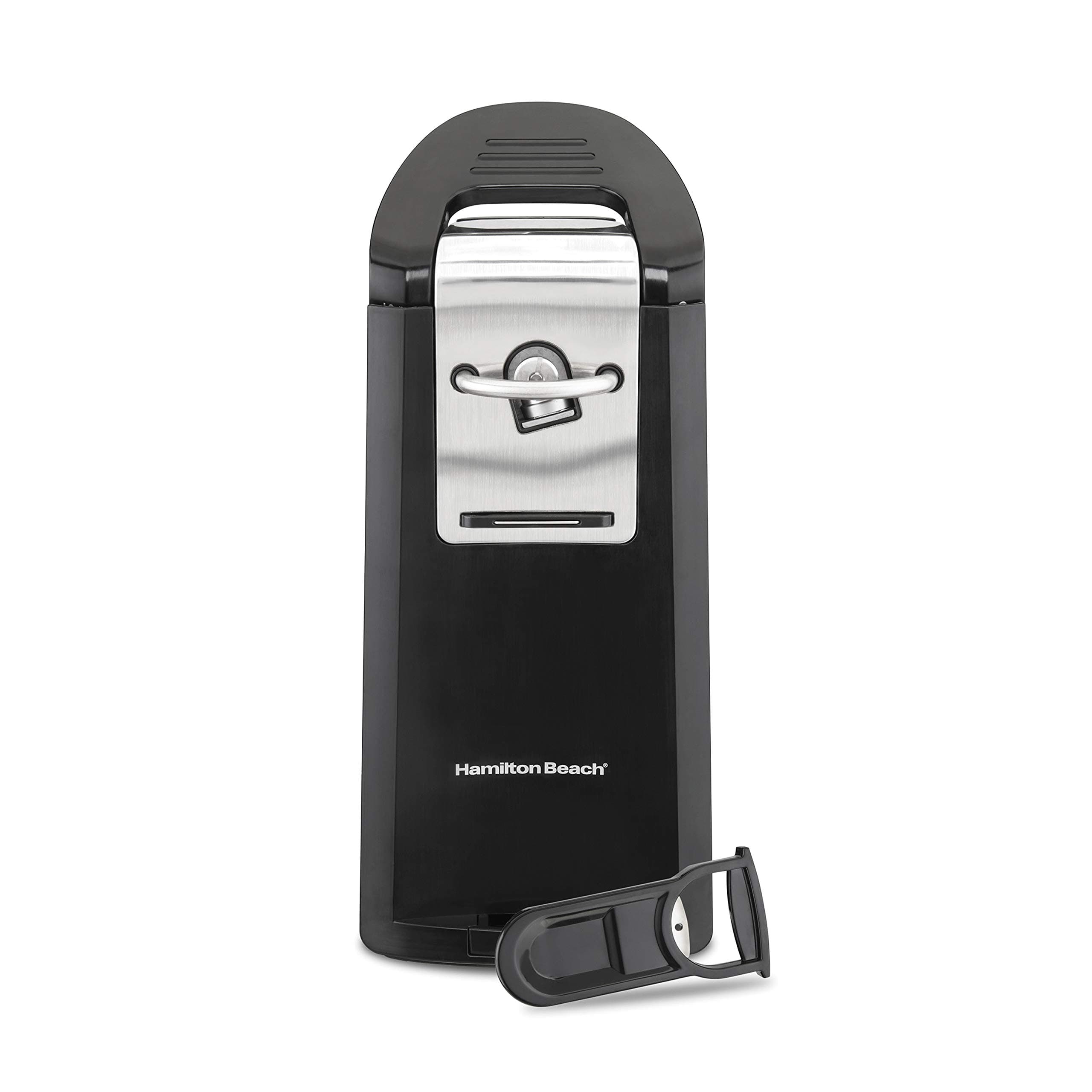 Hamilton Beach Smooth Touch Electric Automatic Can Opener Easy Push Down Lever, For All Standard-Size and Pop-Top, Extra Tall, With Bottle Opening Accessory and Built-In Knife Sharpener, Black