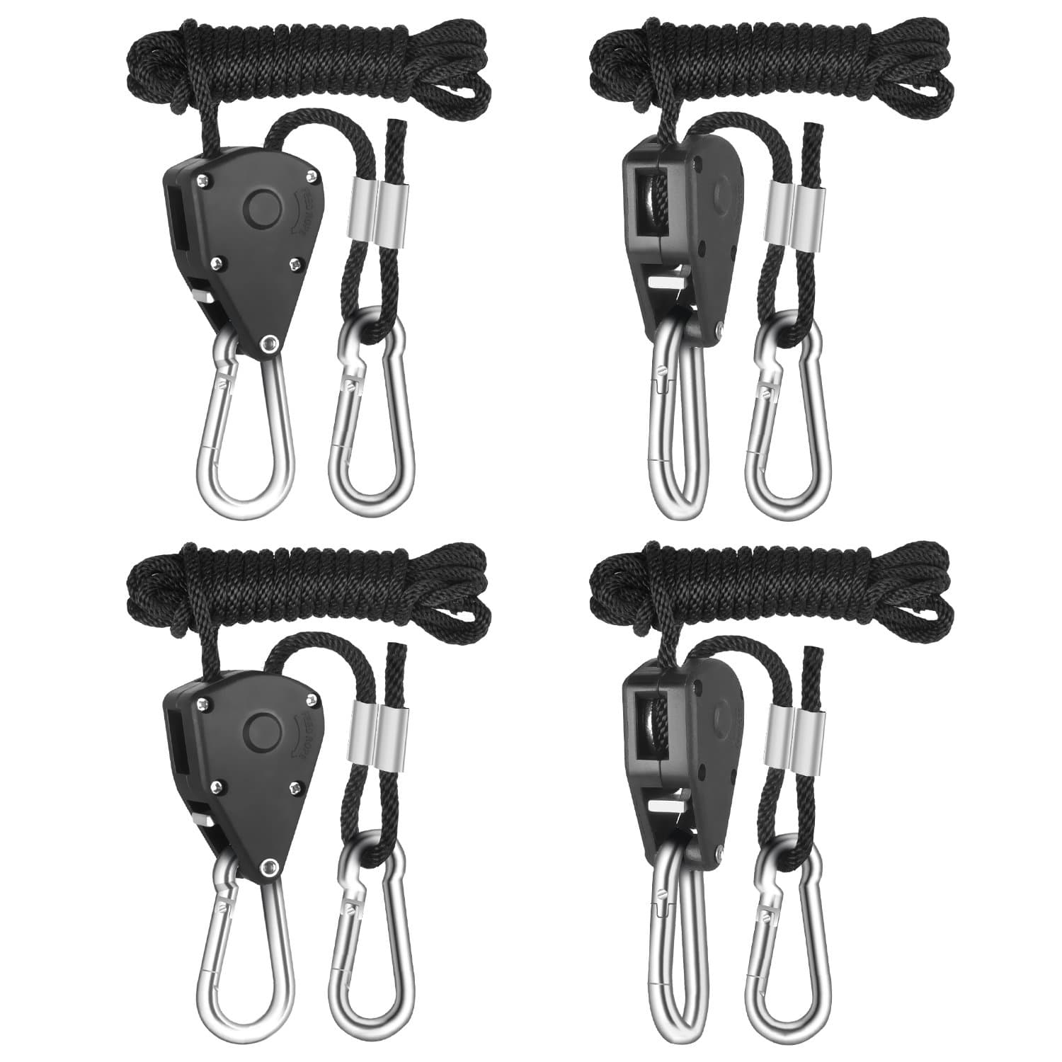 iPower Fully Locking, Tear and Rust Resistant GLROPEX2 1/8-inch Heavy Duty Adjustable Grow Light Rope Clip Hanger with Improved Metal Internal Gears, 8 ft Long , 150 lb Capacity per Pair - 2 Pairs