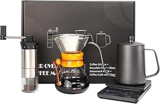 SuperCook Pour Over Coffee Kit Dripper Set, All in One Set Includes Gooseneck Kettle, Reusable Filter, Coffee Server, Manual Grinder, Coffee Scale, Ideal for Anniversary Birthday Gift