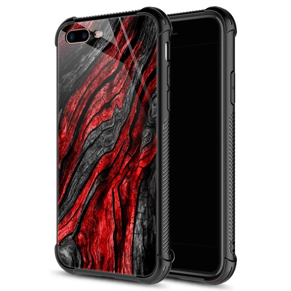 CARLOCA Compatible with iPhone 8 Plus Case,for iPhone 7 Plus Cases for Men Boys, Black Red Wood Grain Pattern Design Shockproof Anti-Scratch Case