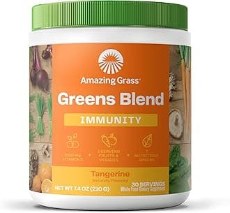 Amazing Grass Green Superfood Immunity: Super Greens Powder with Vitamin C, Cordyceps, Beet Root Powder & Reishi Mushrooms, Tangerine, 30 Servings