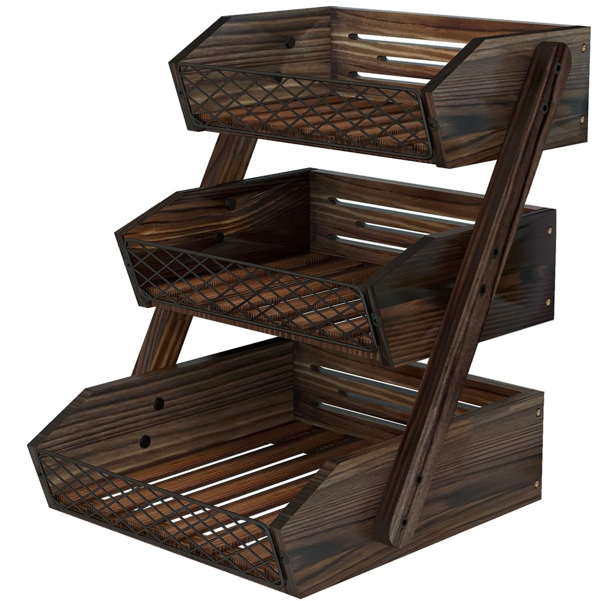 Dorhors Fruit Basket for Kitchen, 3 Tier Fruit Bowl for Kitchen Counter,Wooden Vegetable Holder for Countertop