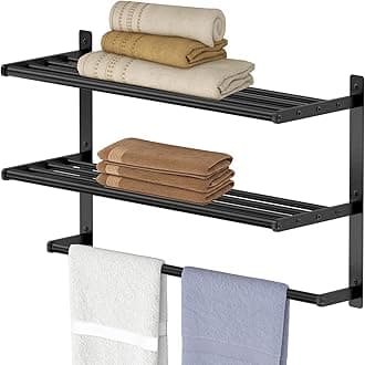 Hotel Towel Racks for Bathroom Wall Mounted, BETHOM 24 Inch Towel Shelf for Bathroom, 3-Tier Bathroom Towel Rack with Tower Bars, Matte Black